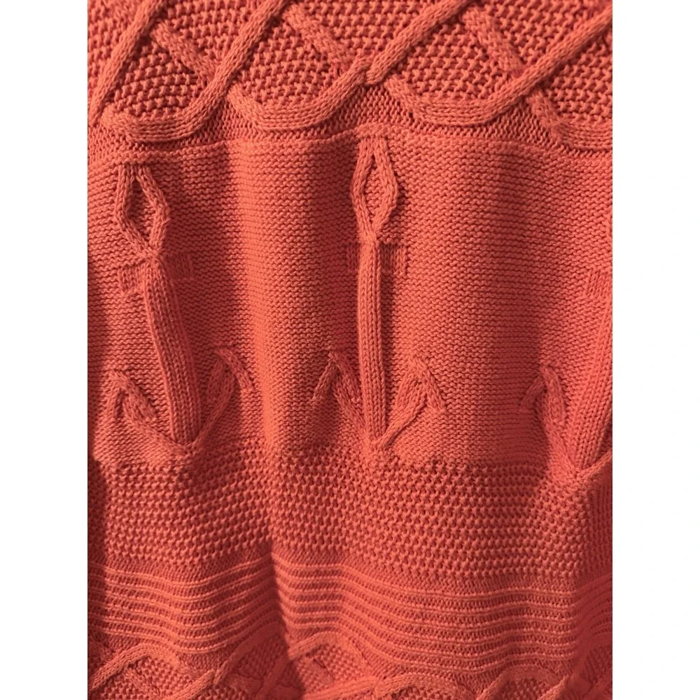 Talbots XL Cable Knit Sweater Anchor‎ Orange Nautical